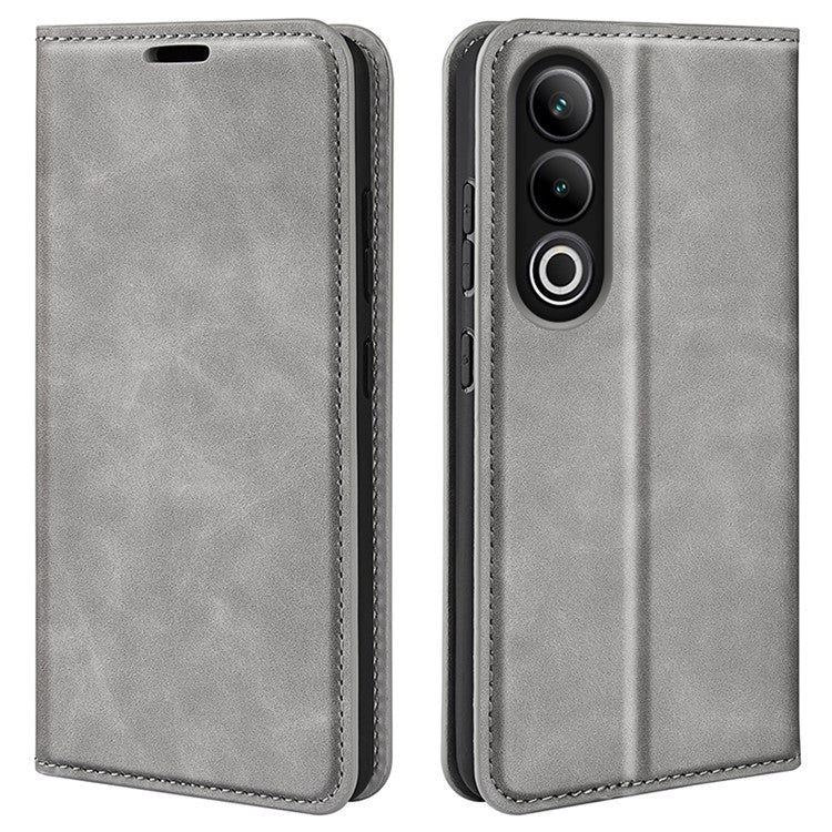 For OnePlus Ace 3V 5G Case Skin-Friendly Card Slots Magnetic Flip Leather Phone Cover - Grey