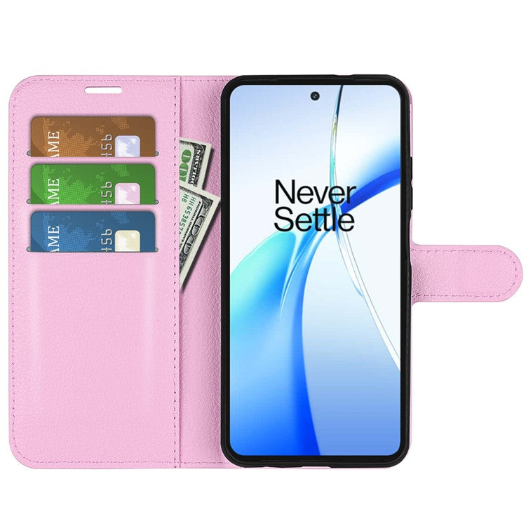 For OnePlus Ace 3V 5G Case PU Leather Litchi Texture Flip Wallet Phone Cover - Pink