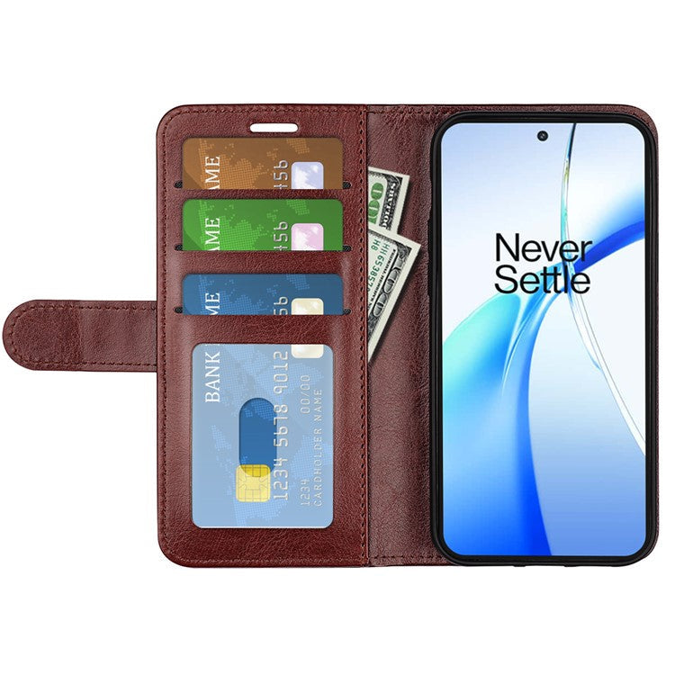 For OnePlus Ace 3V 5G Leather Case Wallet Crazy Horse Texture Folio Flip Phone Cover - Brown
