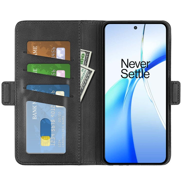For OnePlus Ace 3V 5G Case Classic Calf Texture Flip Dual Magnetic Clasp Leather Phone Cover - Black