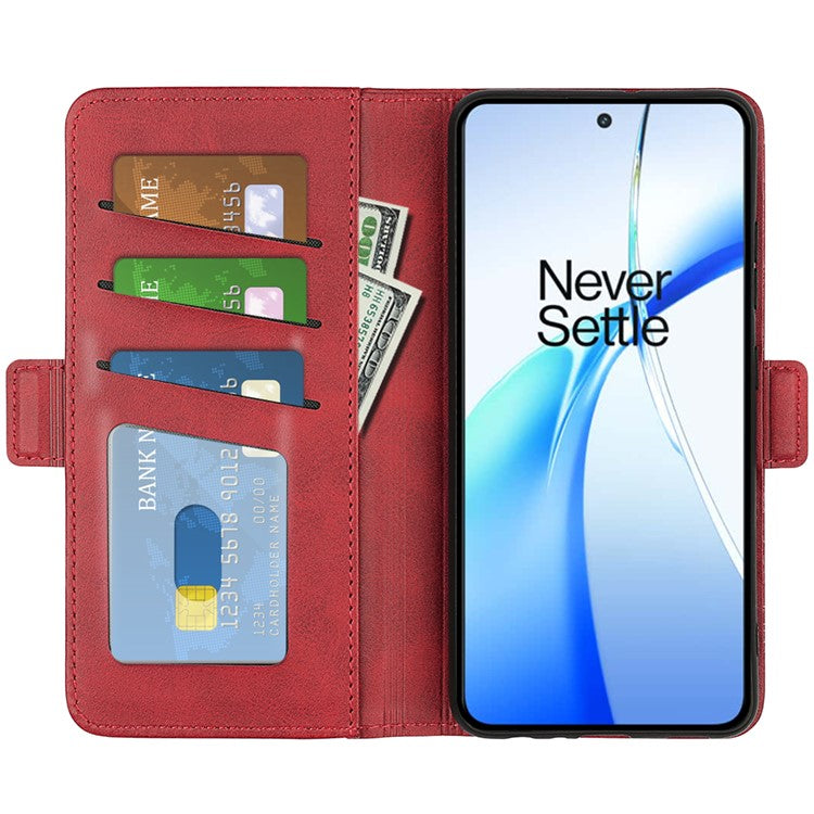 For OnePlus Ace 3V 5G Case Classic Calf Texture Flip Dual Magnetic Clasp Leather Phone Cover - Red