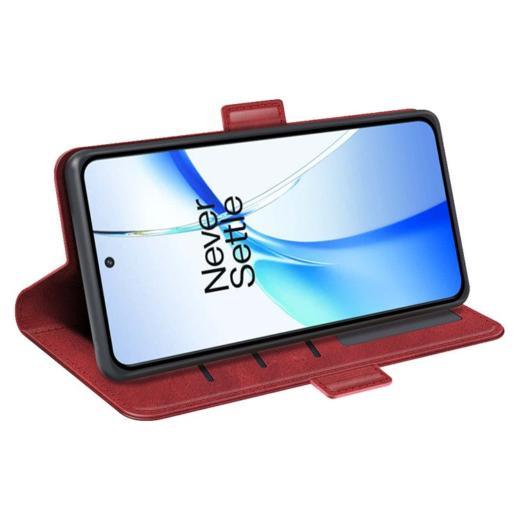 For OnePlus Ace 3V 5G Case Classic Calf Texture Flip Dual Magnetic Clasp Leather Phone Cover - Red