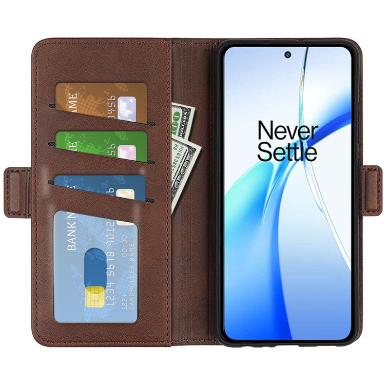 For OnePlus Ace 3V 5G Case Classic Calf Texture Flip Dual Magnetic Clasp Leather Phone Cover - Brown