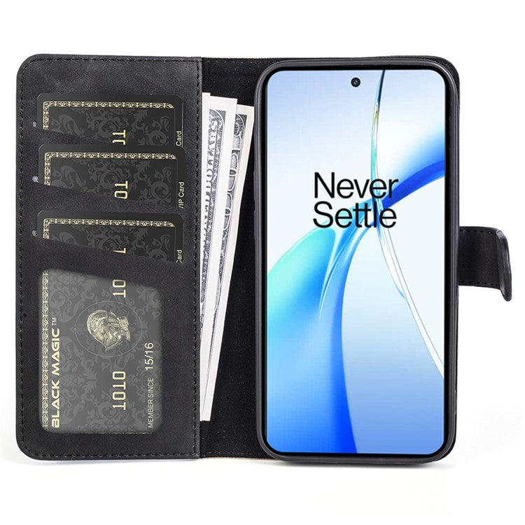 For OnePlus Ace 3V 5G Wallet Case Color Splicing Leather Stand Phone Cover - Black