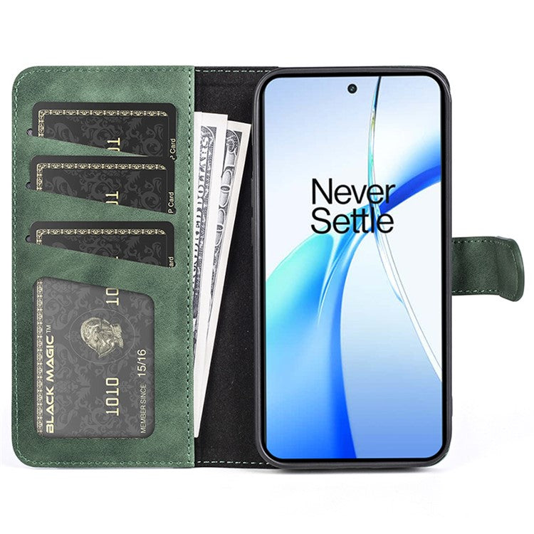 For OnePlus Ace 3V 5G Wallet Case Color Splicing Leather Stand Phone Cover - Green