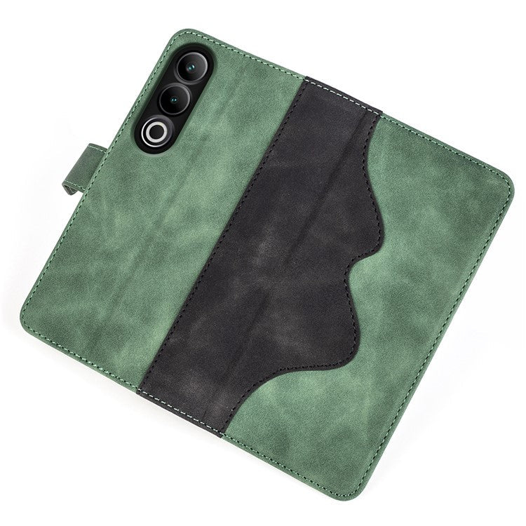 For OnePlus Ace 3V 5G Wallet Case Color Splicing Leather Stand Phone Cover - Green