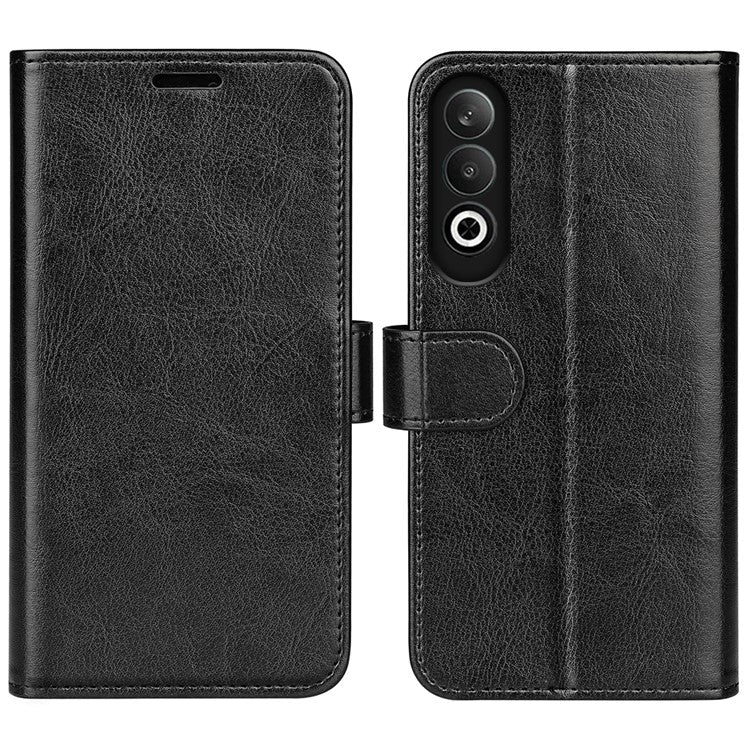 For OnePlus Nord CE4 5G / Oppo K12 Leather Case Crazy Horse Texture Folio Flip Wallet Phone Cover - Black
