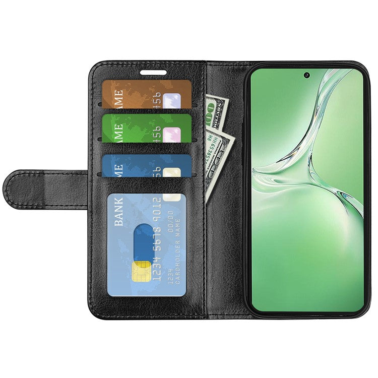 For OnePlus Nord CE4 5G / Oppo K12 Leather Case Crazy Horse Texture Folio Flip Wallet Phone Cover - Black