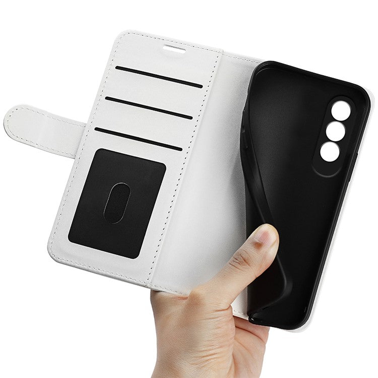 For OnePlus Nord CE4 5G / Oppo K12 Leather Case Crazy Horse Texture Folio Flip Wallet Phone Cover - White