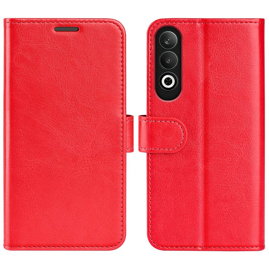 For OnePlus Nord CE4 5G / Oppo K12 Leather Case Crazy Horse Texture Folio Flip Wallet Phone Cover - Red