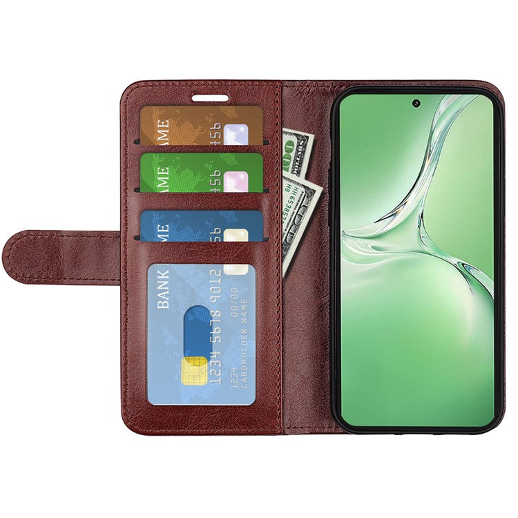 For OnePlus Nord CE4 5G / Oppo K12 Leather Case Crazy Horse Texture Folio Flip Wallet Phone Cover - Brown