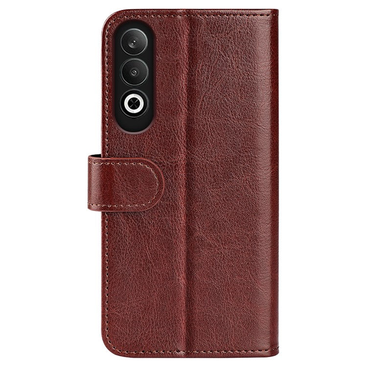 For OnePlus Nord CE4 5G / Oppo K12 Leather Case Crazy Horse Texture Folio Flip Wallet Phone Cover - Brown