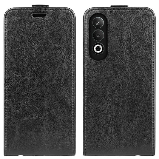 For OnePlus Nord CE4 5G / Oppo K12 Case Crazy Horse Texture Vertical Flip Leather Phone Cover - Black