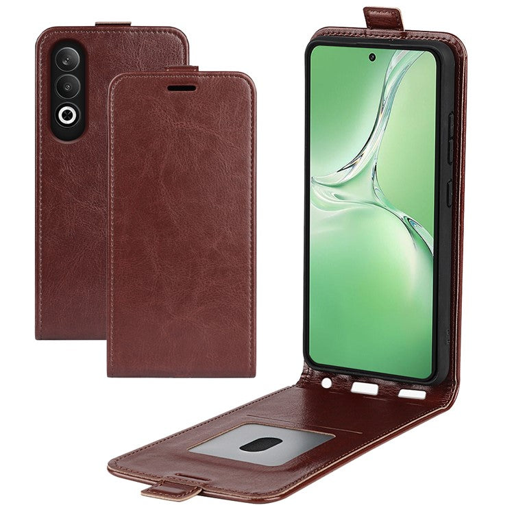 For OnePlus Nord CE4 5G / Oppo K12 Case Crazy Horse Texture Vertical Flip Leather Phone Cover - Brown