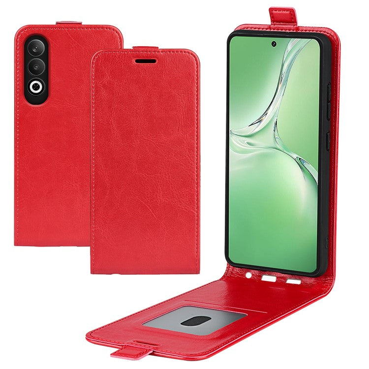 For OnePlus Nord CE4 5G / Oppo K12 Case Crazy Horse Texture Vertical Flip Leather Phone Cover - Red