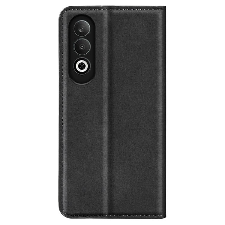 For OnePlus Nord CE4 5G / Oppo K12 Case Skin-Touch Card Slots Leather Flip Phone Cover - Black