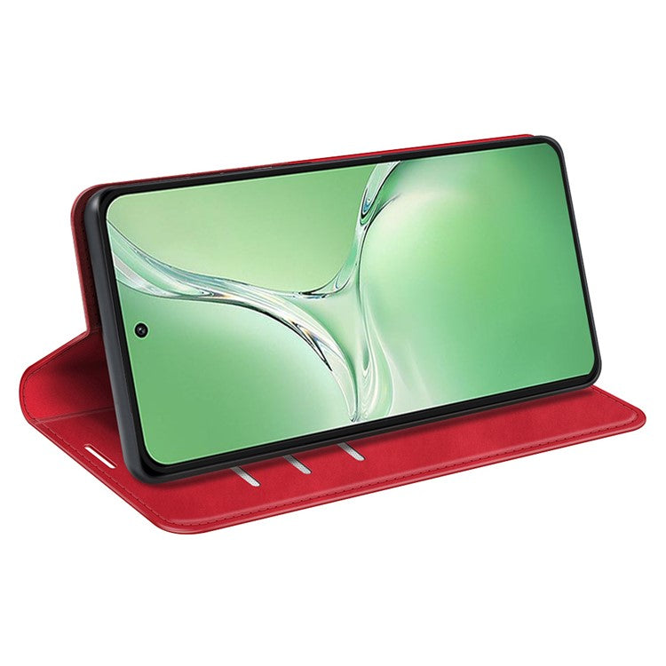 For OnePlus Nord CE4 5G / Oppo K12 Case Skin-Touch Card Slots Leather Flip Phone Cover - Red