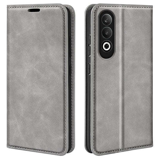For OnePlus Nord CE4 5G / Oppo K12 Case Skin-Touch Card Slots Leather Flip Phone Cover - Grey