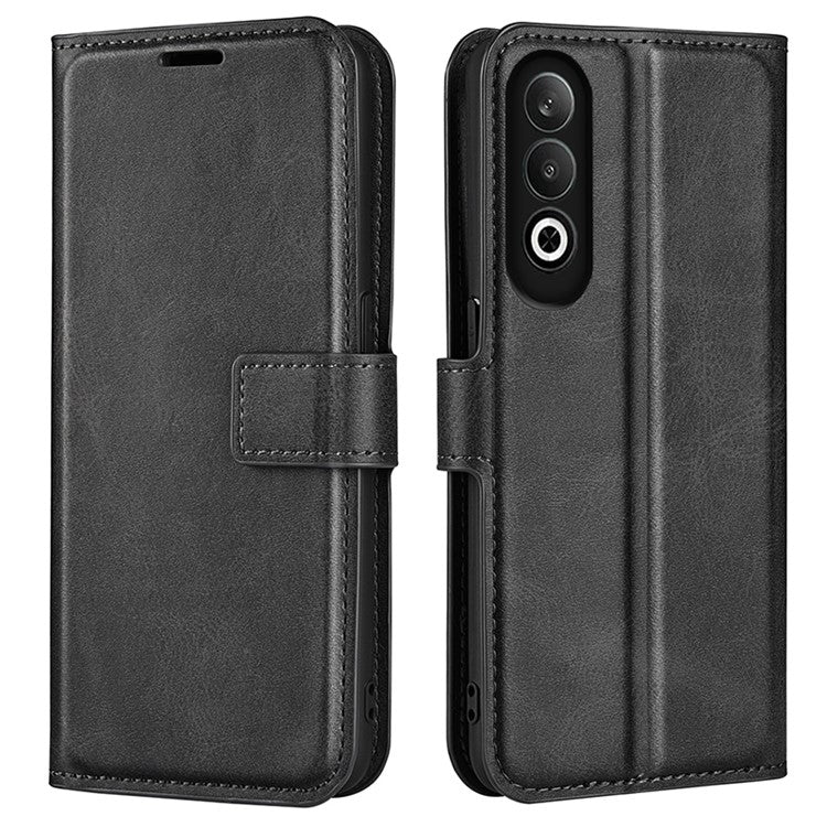 For OnePlus Nord CE4 5G / Oppo K12 Case Magnetic Calf Texture Leather Phone Cover - Black