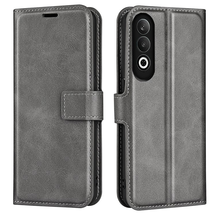 For OnePlus Nord CE4 5G / Oppo K12 Case Magnetic Calf Texture Leather Phone Cover - Grey
