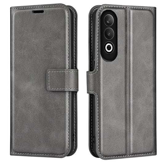 For OnePlus Nord CE4 5G / Oppo K12 Case Magnetic Calf Texture Leather Phone Cover - Grey