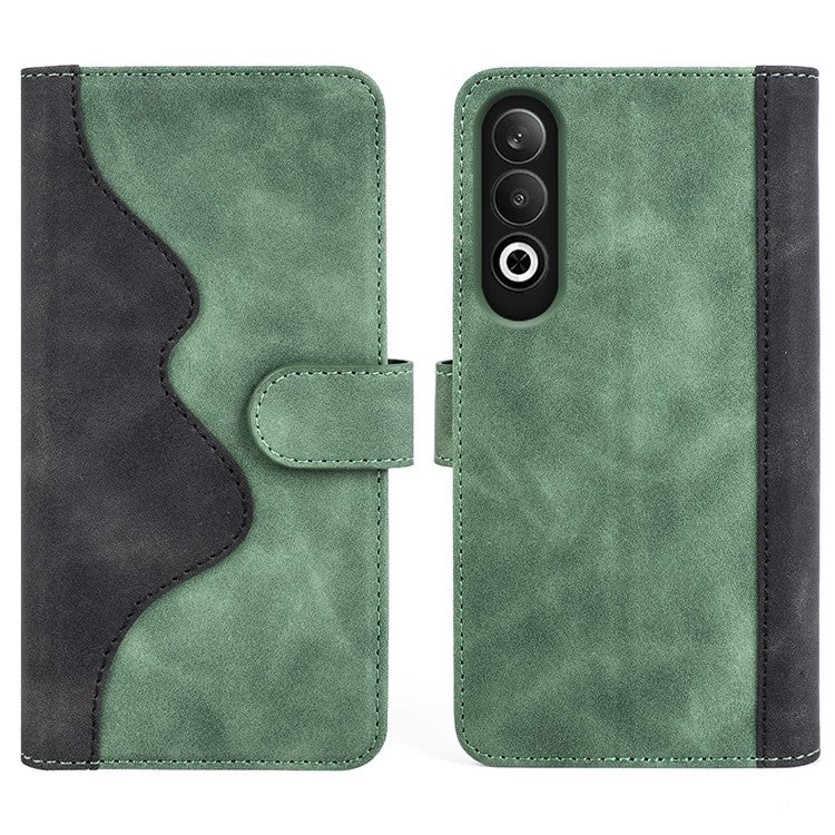 For OnePlus Nord CE4 5G / Oppo K12 Case Wallet Two-color Splicing Leather Phone Cover - Green