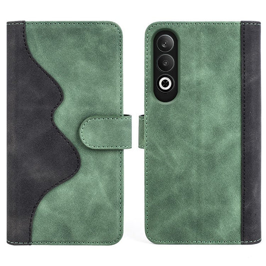 For OnePlus Nord CE4 5G / Oppo K12 Case Wallet Two-color Splicing Leather Phone Cover - Green