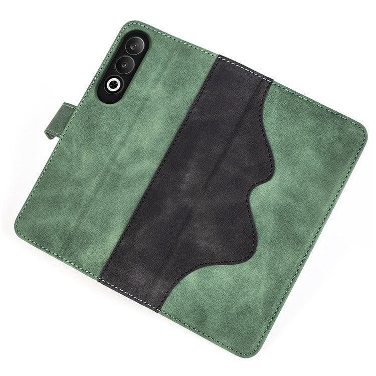For OnePlus Nord CE4 5G / Oppo K12 Case Wallet Two-color Splicing Leather Phone Cover - Green