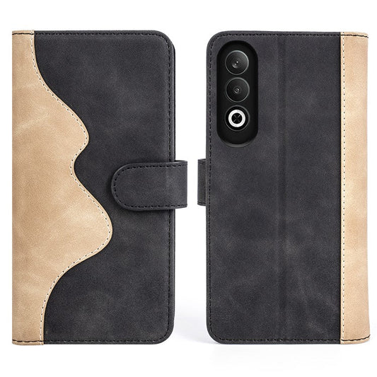 For OnePlus Nord CE4 5G / Oppo K12 Case Wallet Two-color Splicing Leather Phone Cover - Black