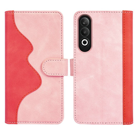 For OnePlus Nord CE4 5G / Oppo K12 Case Wallet Two-color Splicing Leather Phone Cover - Pink