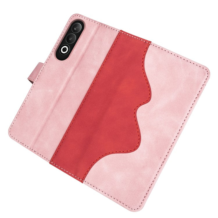 For OnePlus Nord CE4 5G / Oppo K12 Case Wallet Two-color Splicing Leather Phone Cover - Pink