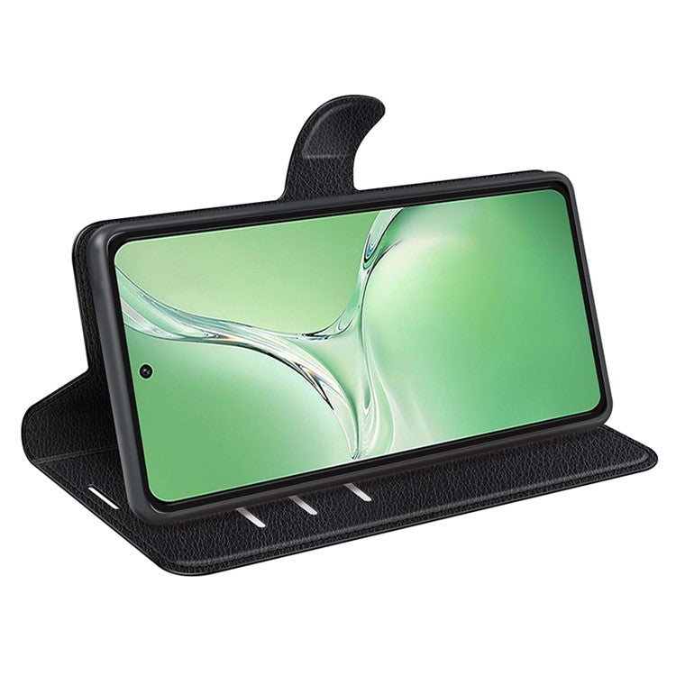 For OnePlus Nord CE4 5G / Oppo K12 Case Litchi Grain Leather Folio Flip Phone Cover - Black