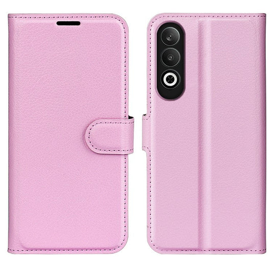 For OnePlus Nord CE4 5G / Oppo K12 Case Litchi Grain Leather Folio Flip Phone Cover - Pink