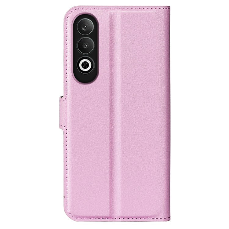 For OnePlus Nord CE4 5G / Oppo K12 Case Litchi Grain Leather Folio Flip Phone Cover - Pink