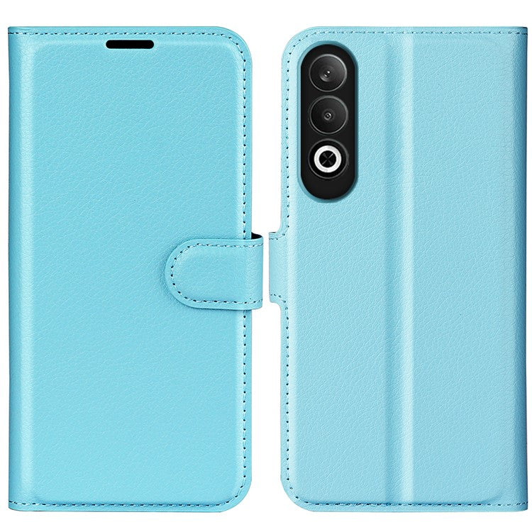 For OnePlus Nord CE4 5G / Oppo K12 Case Litchi Grain Leather Folio Flip Phone Cover - Blue