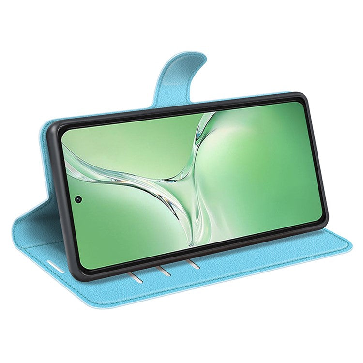 For OnePlus Nord CE4 5G / Oppo K12 Case Litchi Grain Leather Folio Flip Phone Cover - Blue