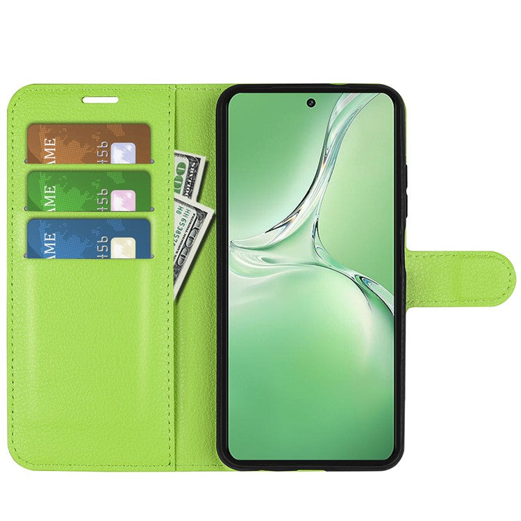 For OnePlus Nord CE4 5G / Oppo K12 Case Litchi Grain Leather Folio Flip Phone Cover - Green