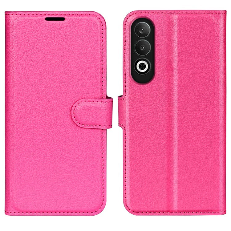 For OnePlus Nord CE4 5G / Oppo K12 Case Litchi Grain Leather Folio Flip Phone Cover - Rose