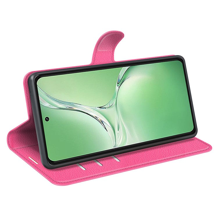 For OnePlus Nord CE4 5G / Oppo K12 Case Litchi Grain Leather Folio Flip Phone Cover - Rose