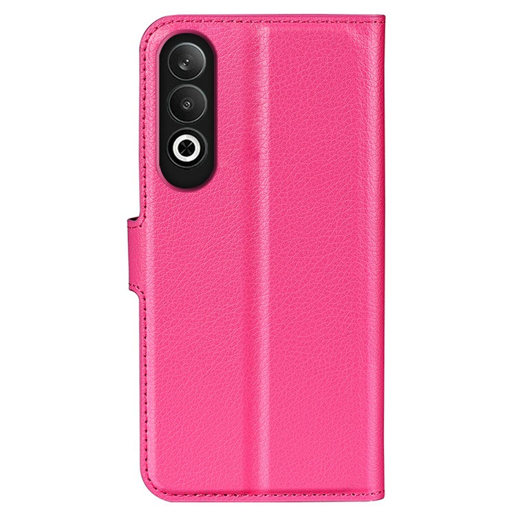For OnePlus Nord CE4 5G / Oppo K12 Case Litchi Grain Leather Folio Flip Phone Cover - Rose
