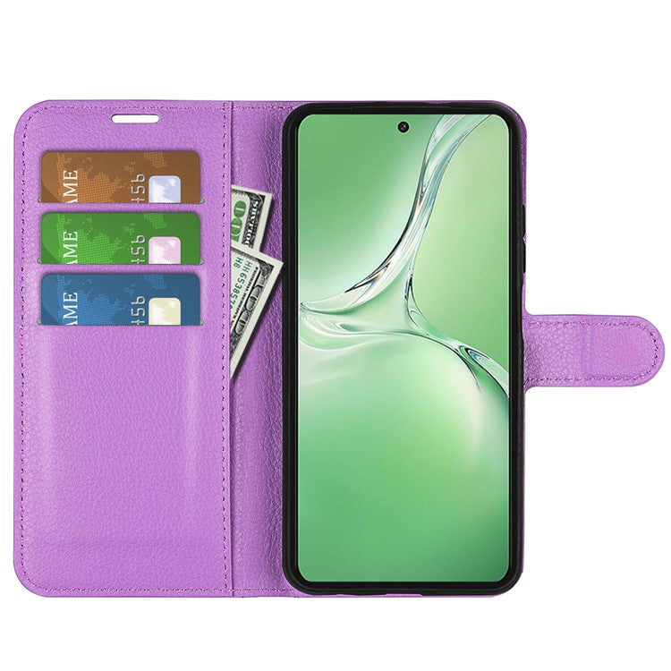For OnePlus Nord CE4 5G / Oppo K12 Case Litchi Grain Leather Folio Flip Phone Cover - Purple