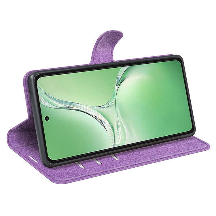 For OnePlus Nord CE4 5G / Oppo K12 Case Litchi Grain Leather Folio Flip Phone Cover - Purple