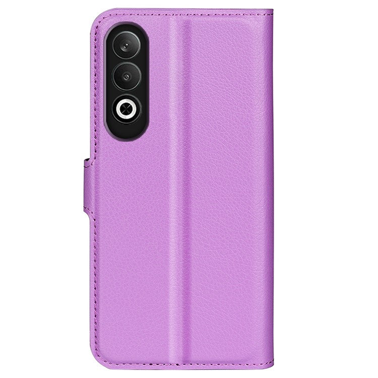 For OnePlus Nord CE4 5G / Oppo K12 Case Litchi Grain Leather Folio Flip Phone Cover - Purple