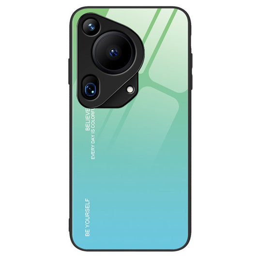 For Huawei Pura 70 Ultra Case Gradient Color Tempered Glass Phone Cover - Cyan / Blue