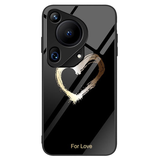 For Huawei Pura 70 Ultra Case Pattern Print Tempered Glass +PC+TPU Phone Cover - Love / Black