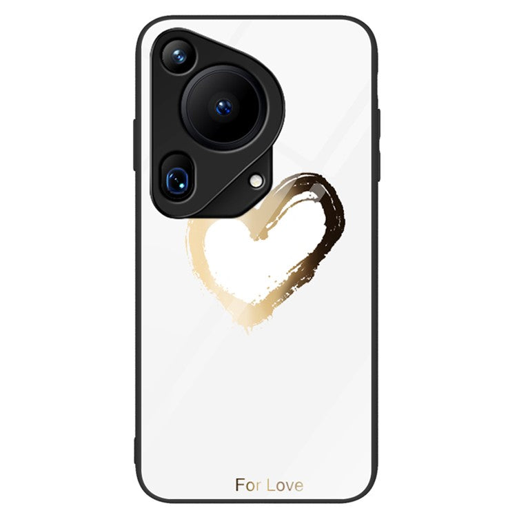 For Huawei Pura 70 Ultra Case Pattern Print Tempered Glass +PC+TPU Phone Cover - Love / White