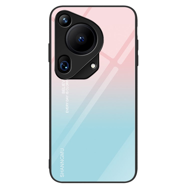 For Huawei Pura 70 Ultra Case Pattern Print Tempered Glass +PC+TPU Phone Cover - Gradient Pink Blue