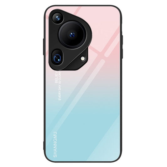 For Huawei Pura 70 Ultra Case Pattern Print Tempered Glass +PC+TPU Phone Cover - Gradient Pink Blue