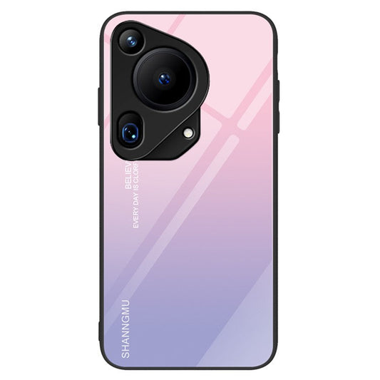 For Huawei Pura 70 Ultra Case Pattern Print Tempered Glass +PC+TPU Phone Cover - Gradient Pink Purple