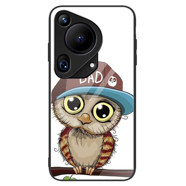 For Huawei Pura 70 Ultra Case Pattern Print Tempered Glass +PC+TPU Phone Cover - Owl